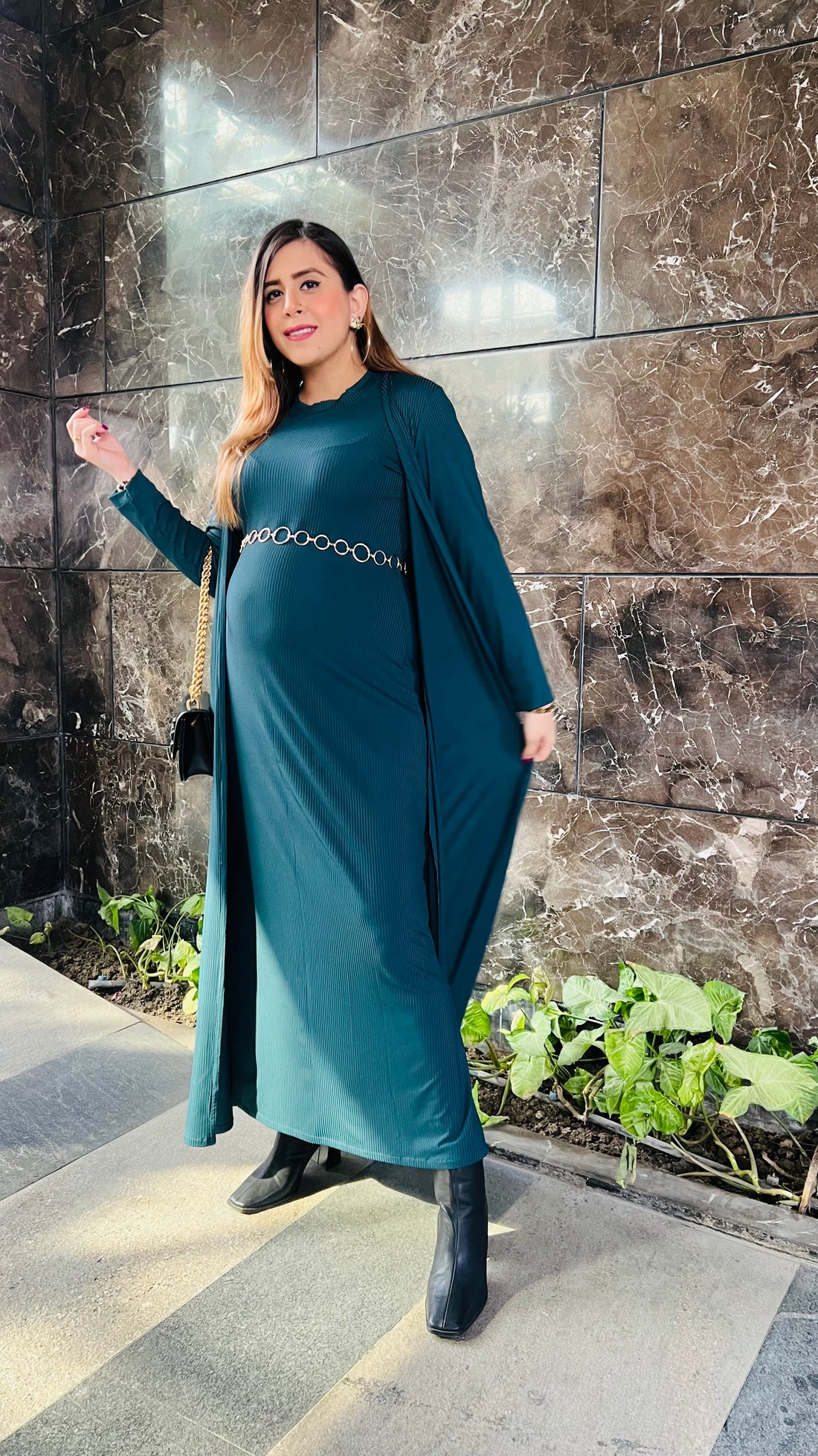 Emerald Rib Knit Maxi Dress + Shrug