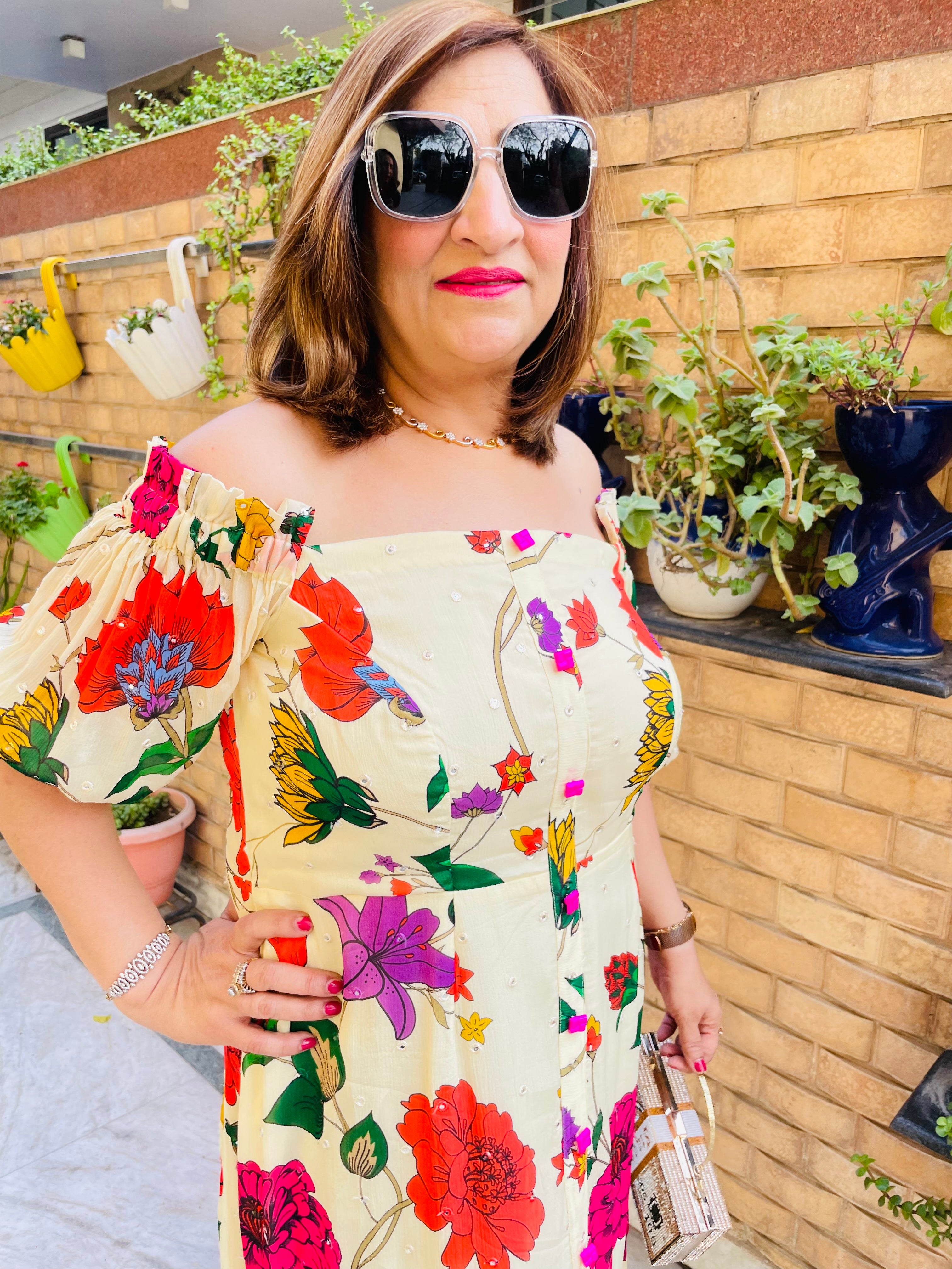 Premium Cream Flower Maxi Dress