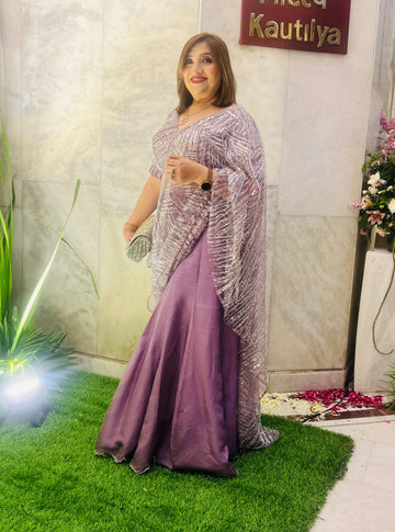 Mauve Panelled Fish Cut Saree