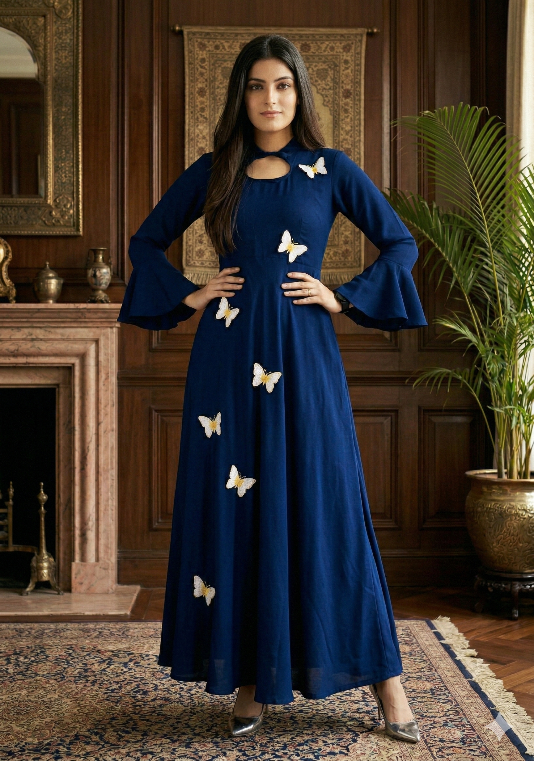 Navy Blue 3D Butterfly Maxi