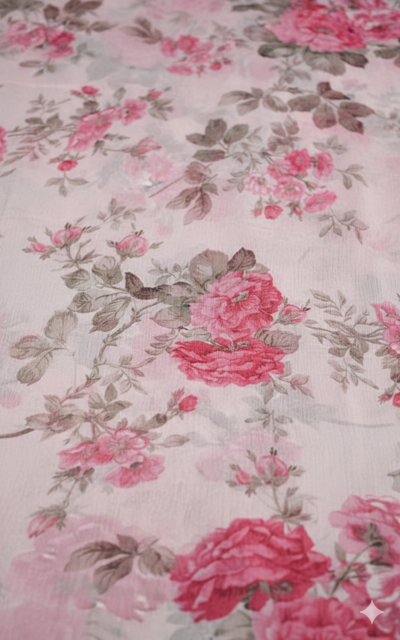Baby Pink Floral Print Chiffon Fabric