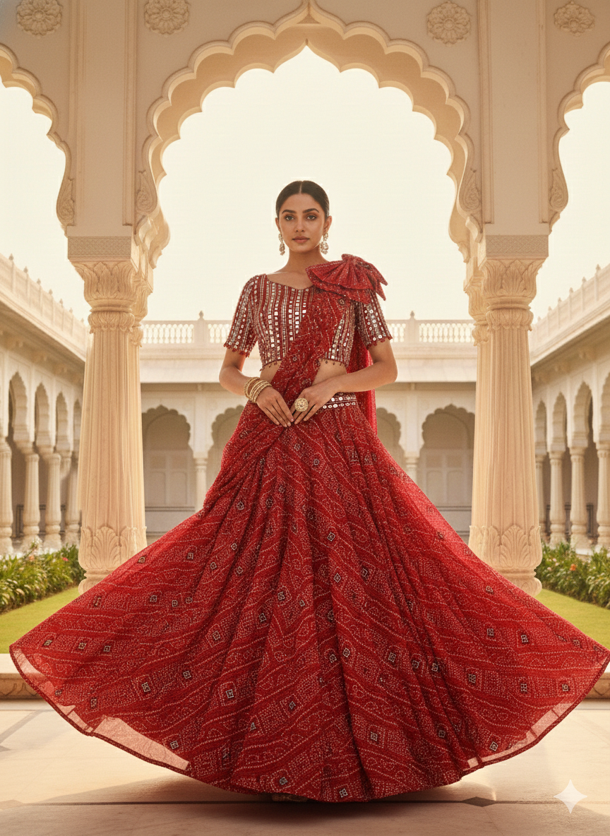 Red Bandhani Lehenga