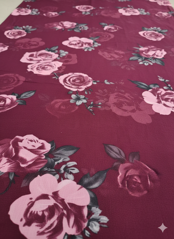 Maroon Flower Printed Georgette Fabric
