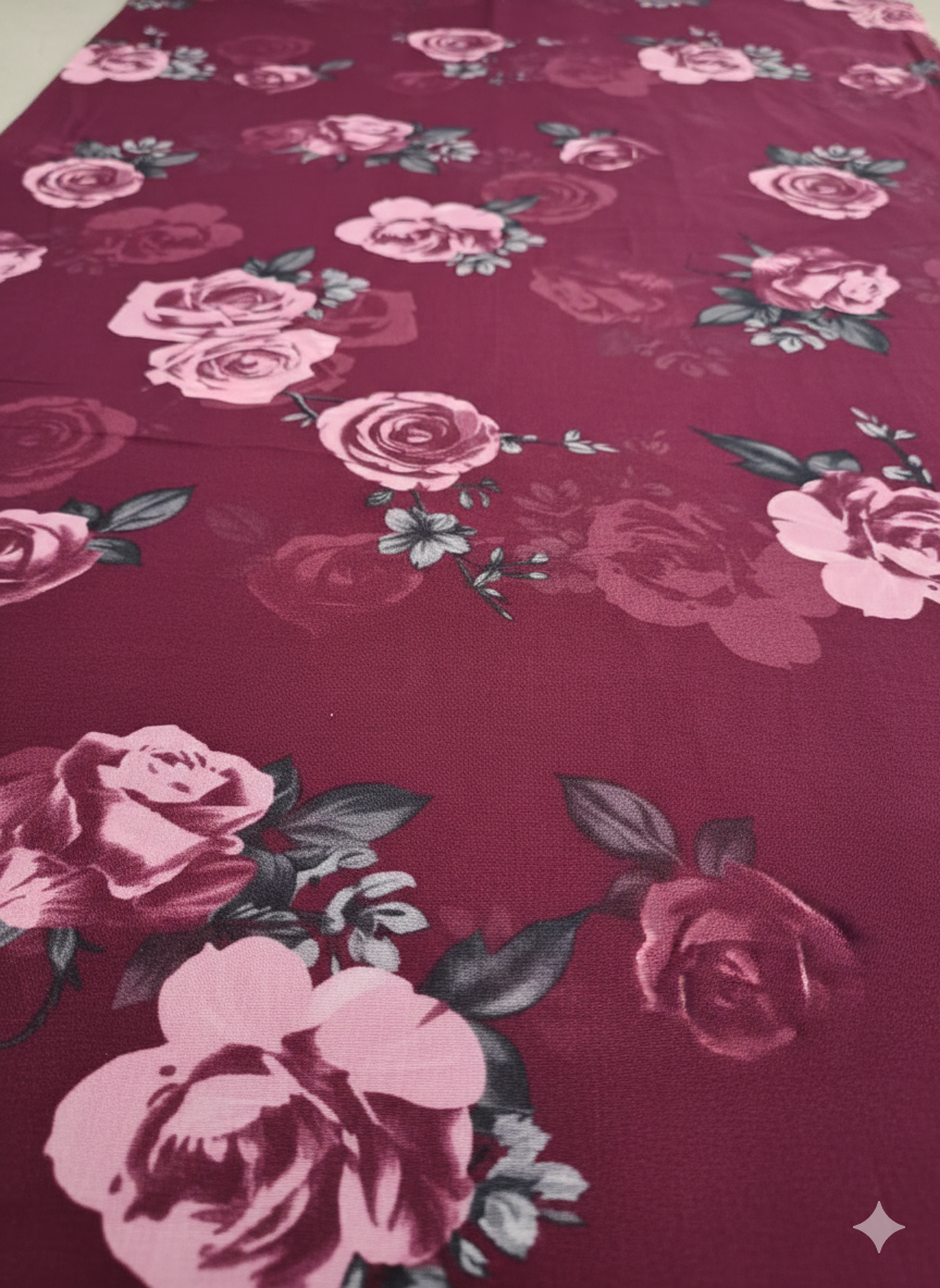 Maroon Flower Printed Georgette Fabric