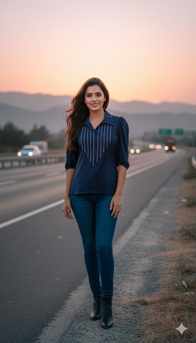 Navy Blue Swarovski Top