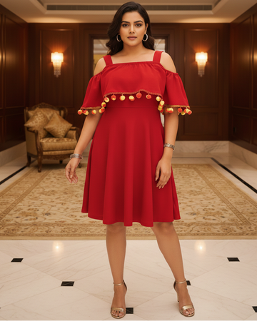 Maroon Pom Pom Dress
