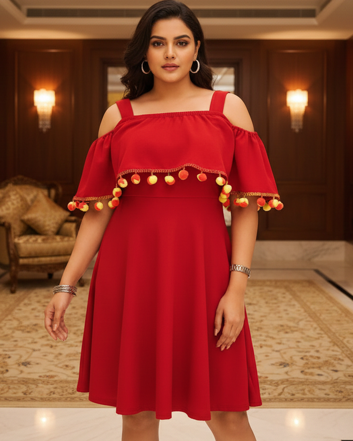 Maroon Pom Pom Dress