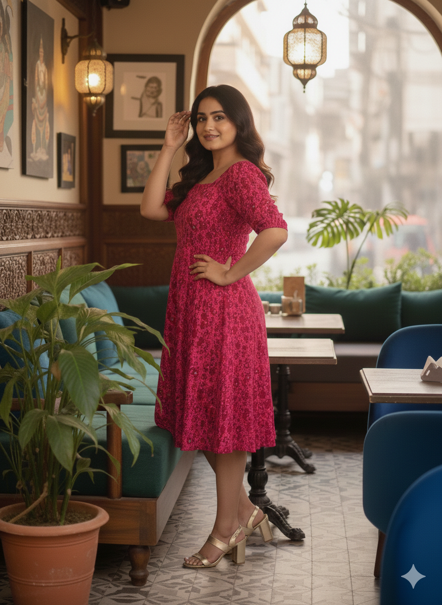 Pink Cheetah Lurex Midi
