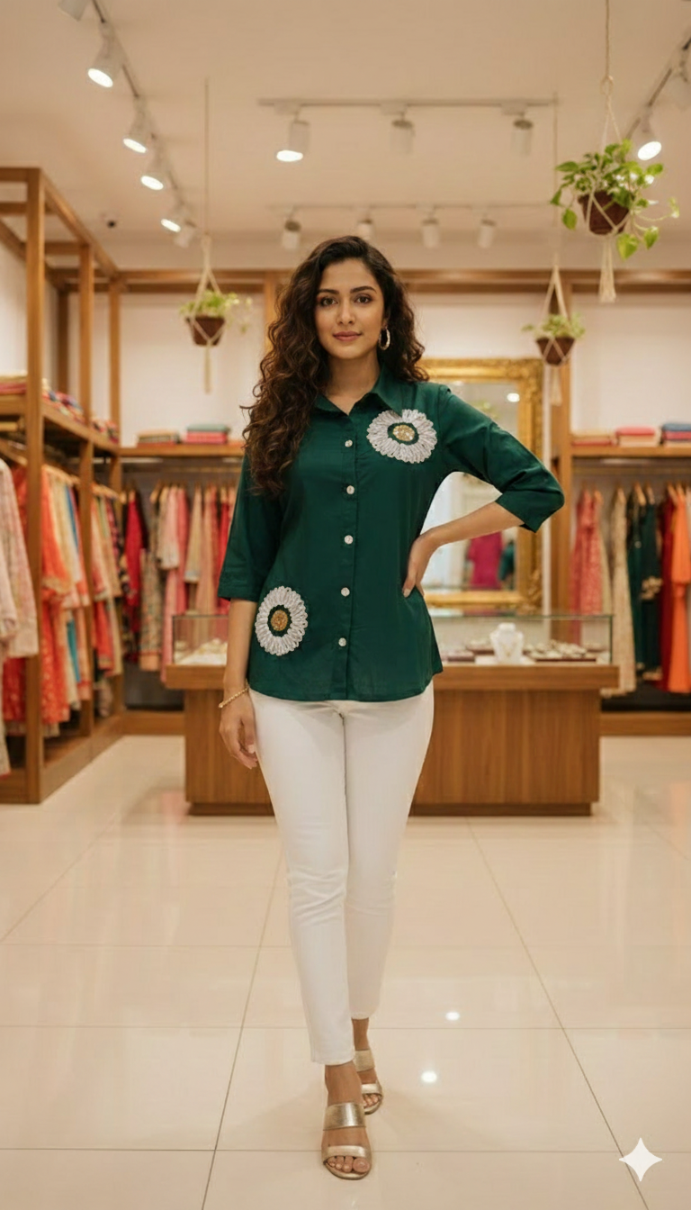 Embroidered Forest Green Shirt