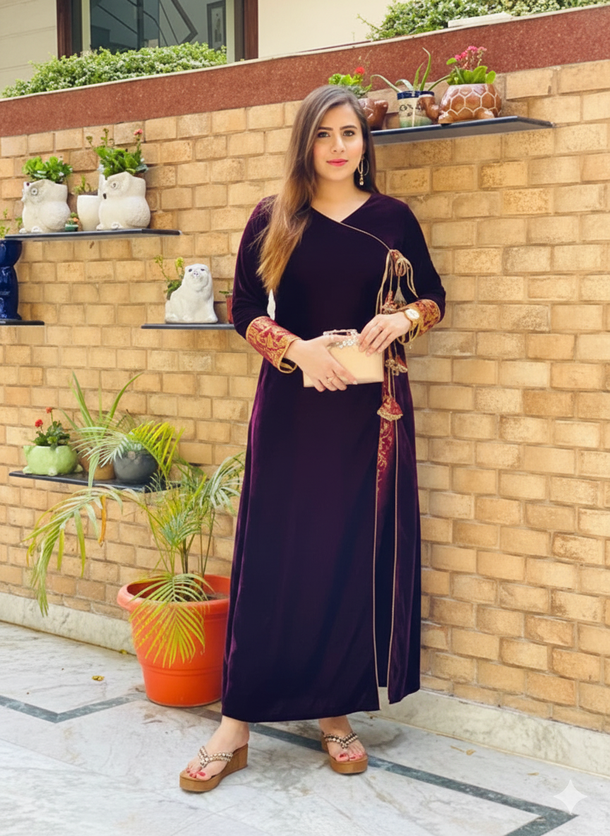Wine Velvet Banarasi Suit