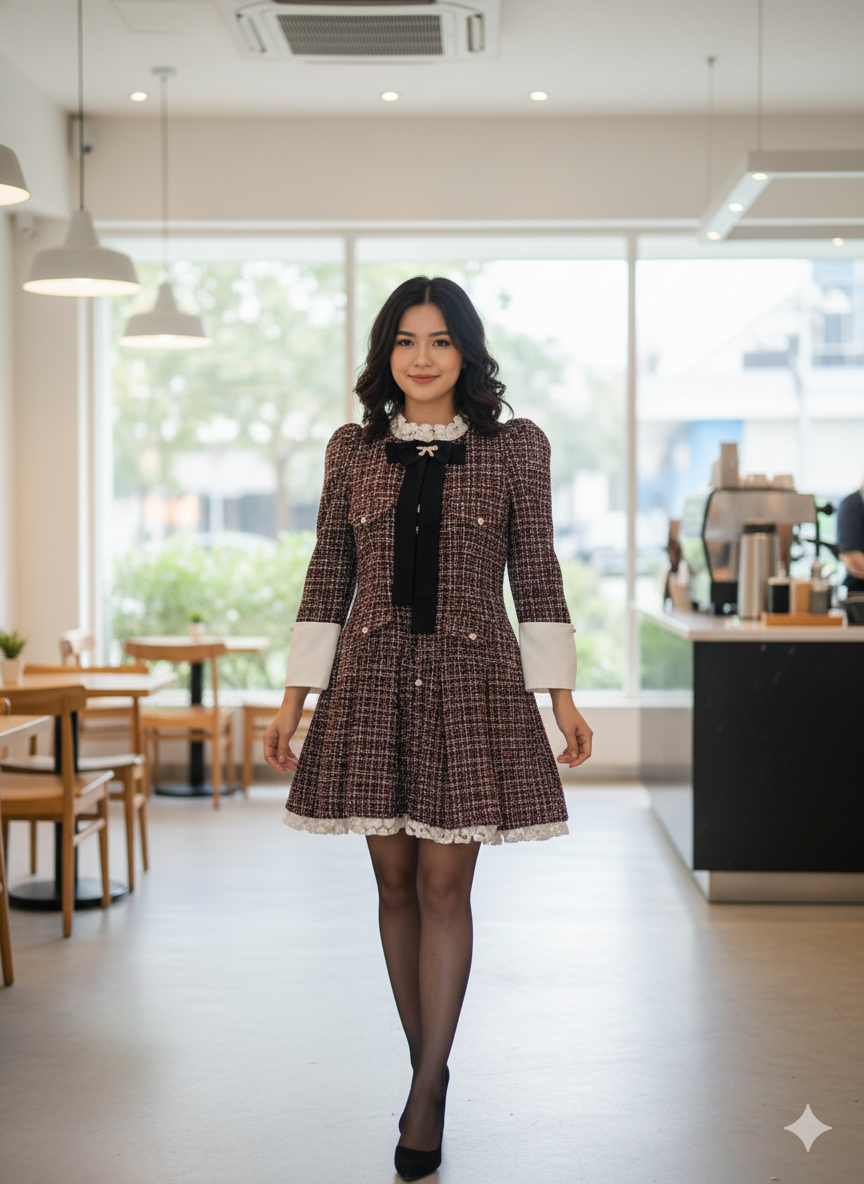 Maroon Tweed Dress