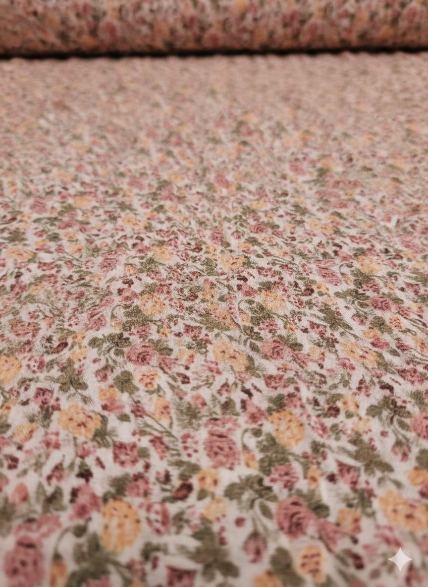 Peach Floral Print Georgette Fabric