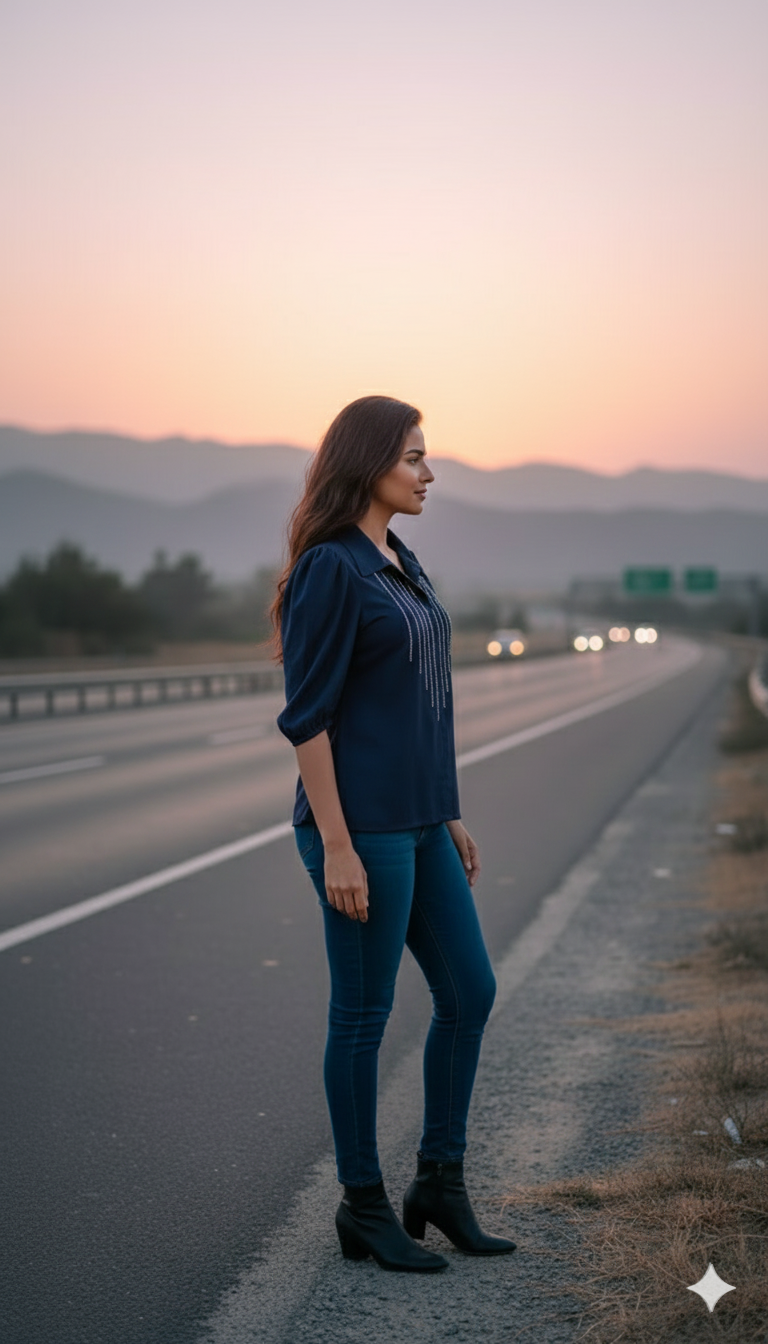 Navy Blue Swarovski Top