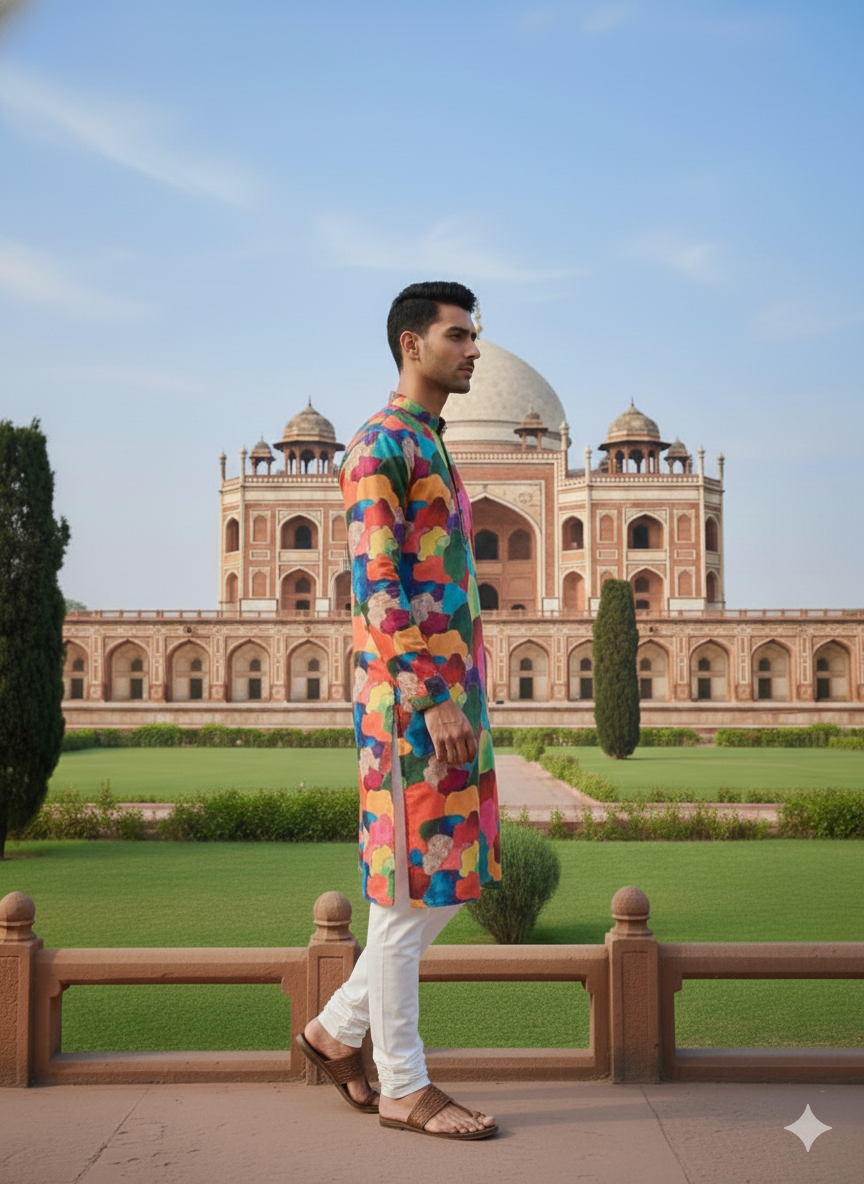 Lakhina Couture Multicolor Satin Georgette Holi Special Men’s Kurta