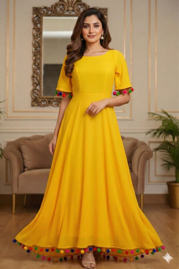 Sunshine Yellow Haldi Maxi – Lakhina Couture