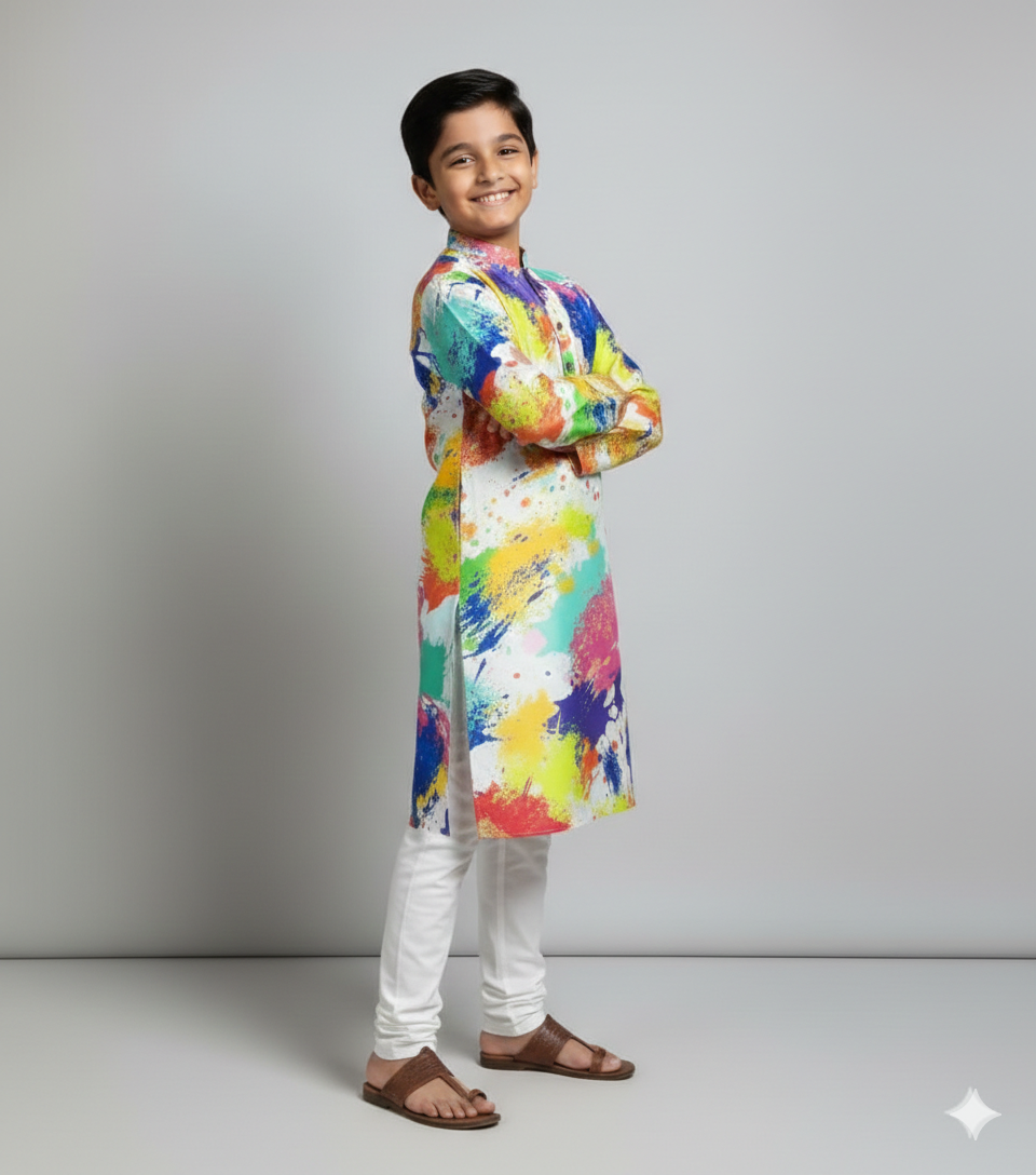 Kid Multicolor Splash Print Kurta | Lakhina Couture - Look 6