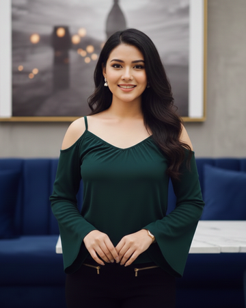 Bottle Green Cold Shoulder Top
