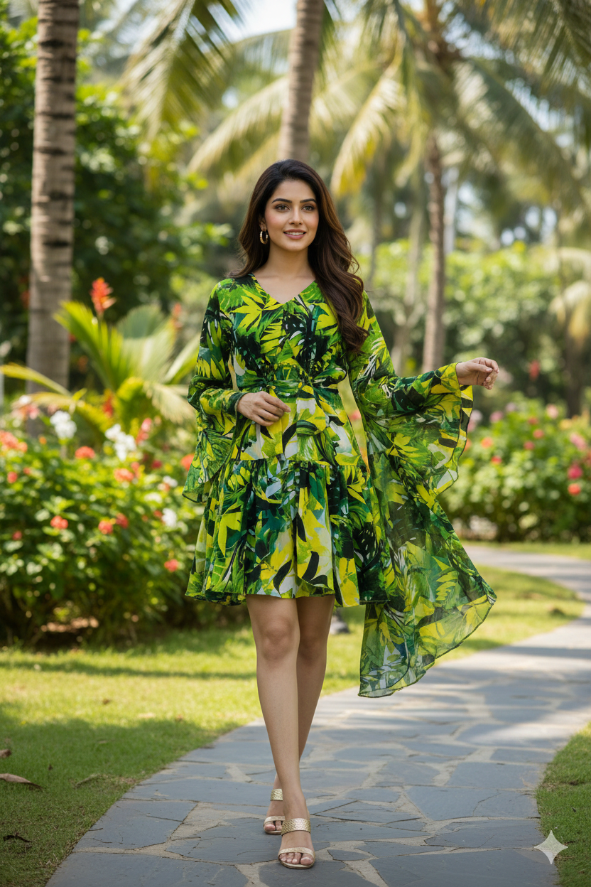 Green Georgette A-Line Dress