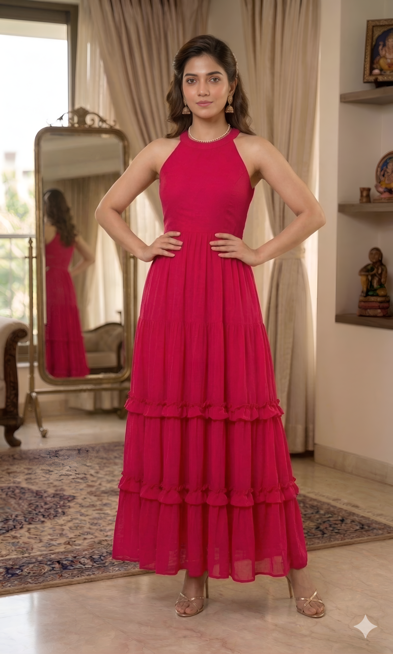 Flaired Hot Pink Maxi