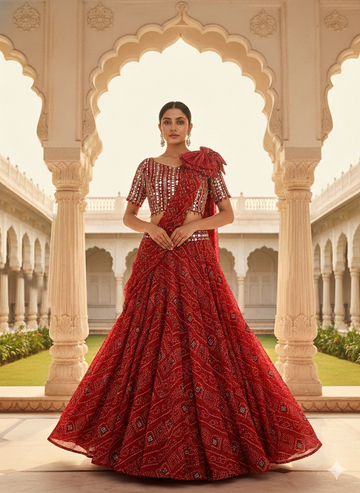 Red Bandhani Lehenga