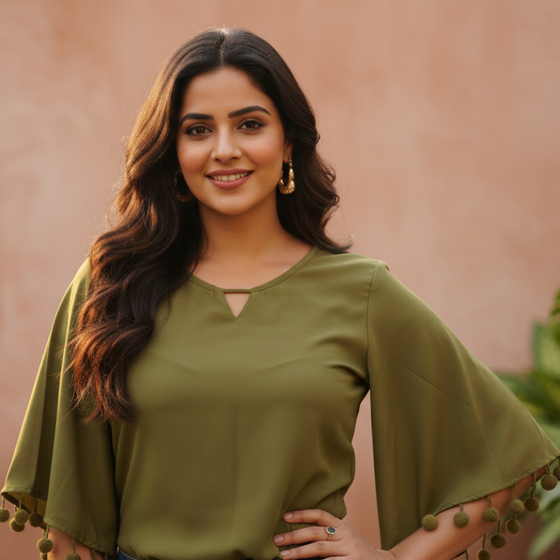 Olive Crepe Top