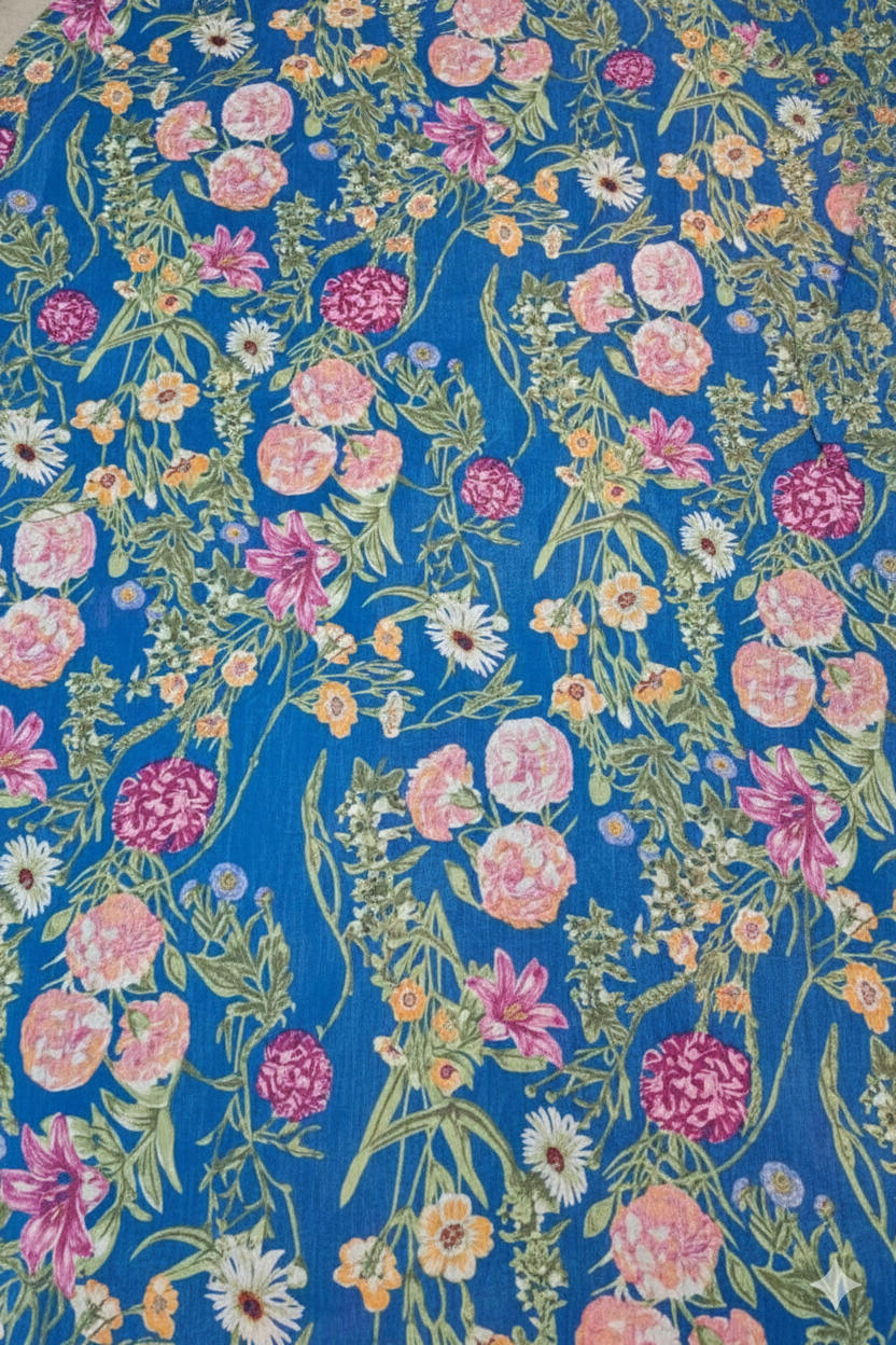 Blue Floral Printed Georgette Fabric