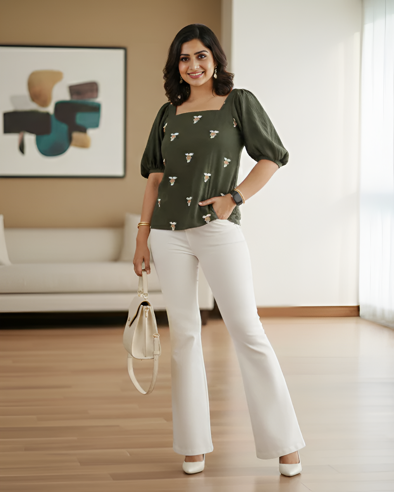 Green Embroidered Top