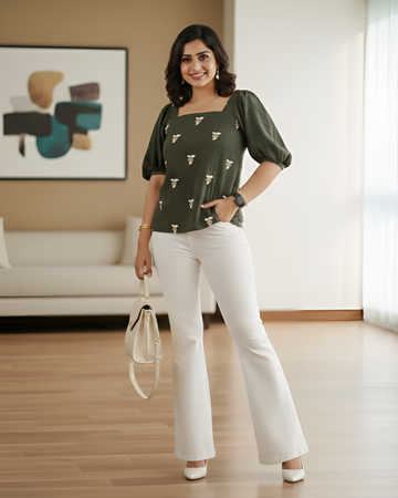 Green Embroidered Top