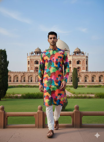 Lakhina Couture Multicolor Satin Georgette Holi Special Men’s Kurta