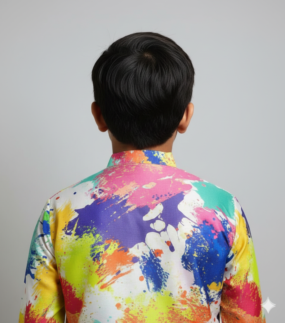 Kid Multicolor Splash Print Kurta | Lakhina Couture - Look 3