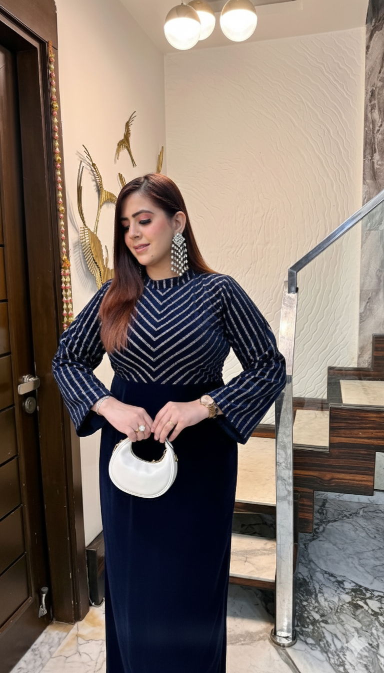 Blue Fiesta Velvet Gown