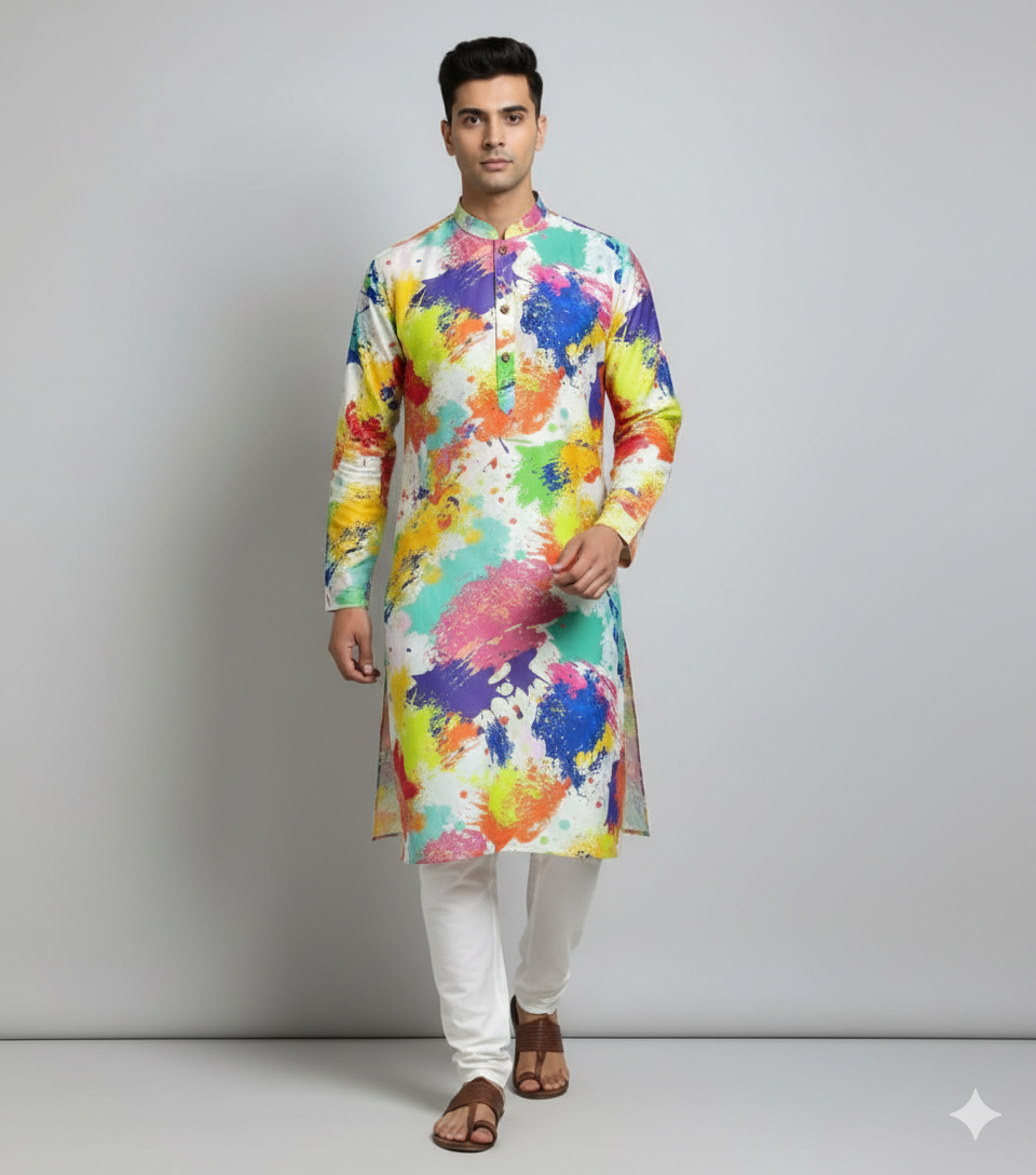 Men’s Multicolor Holi Splash Print Kurta | Lakhina Couture - Look 3