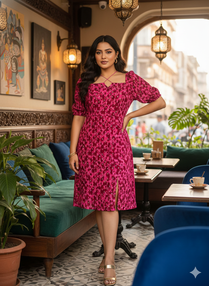 Pink Cheetah Lurex Midi