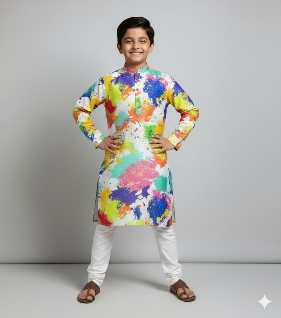 Kid Multicolor Splash Print Kurta | Lakhina Couture - Look 4