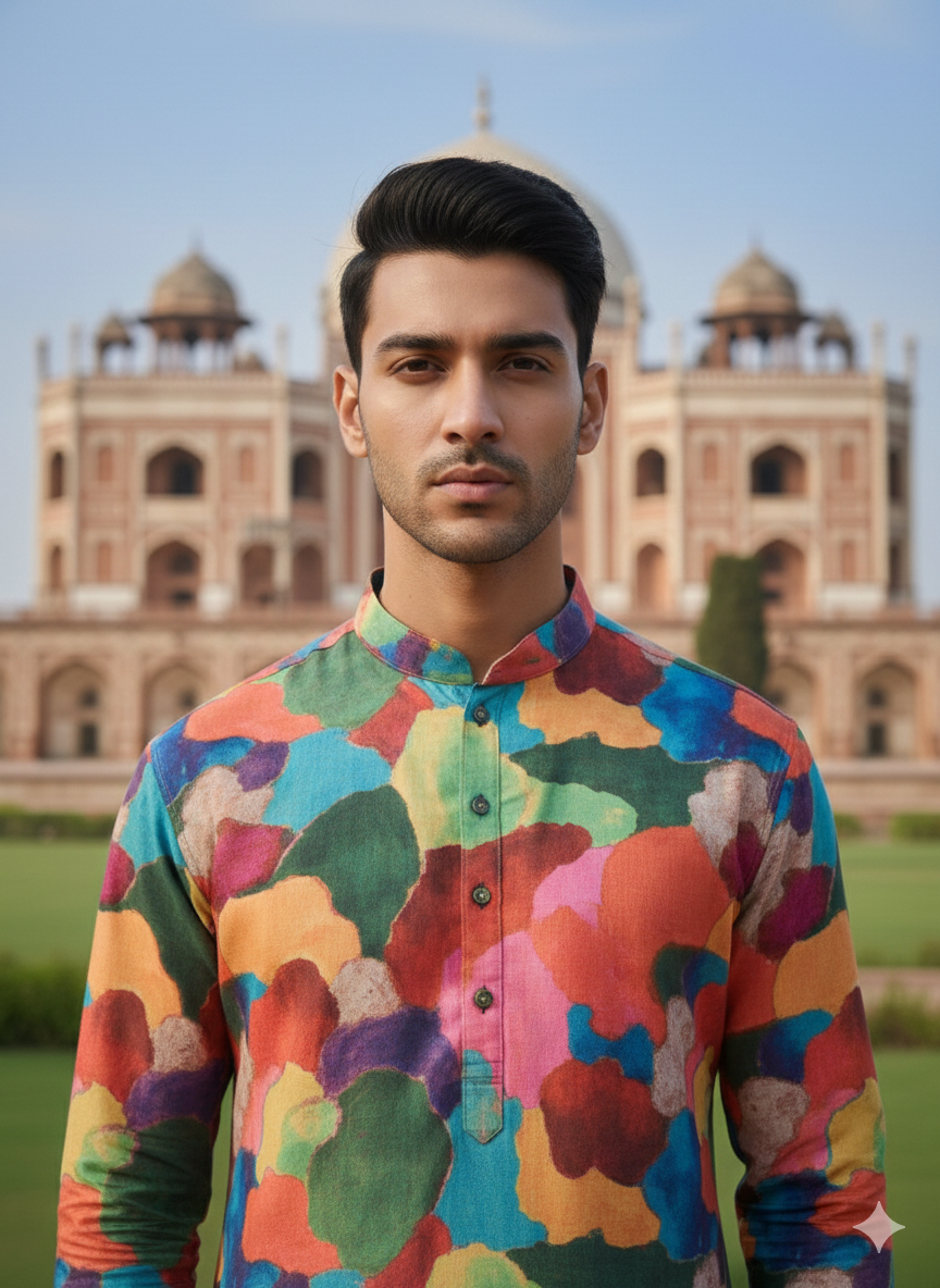 Lakhina Couture Multicolor Satin Georgette Holi Special Men’s Kurta