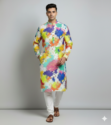 Men’s Multicolor Holi Splash Print Kurta | Lakhina Couture