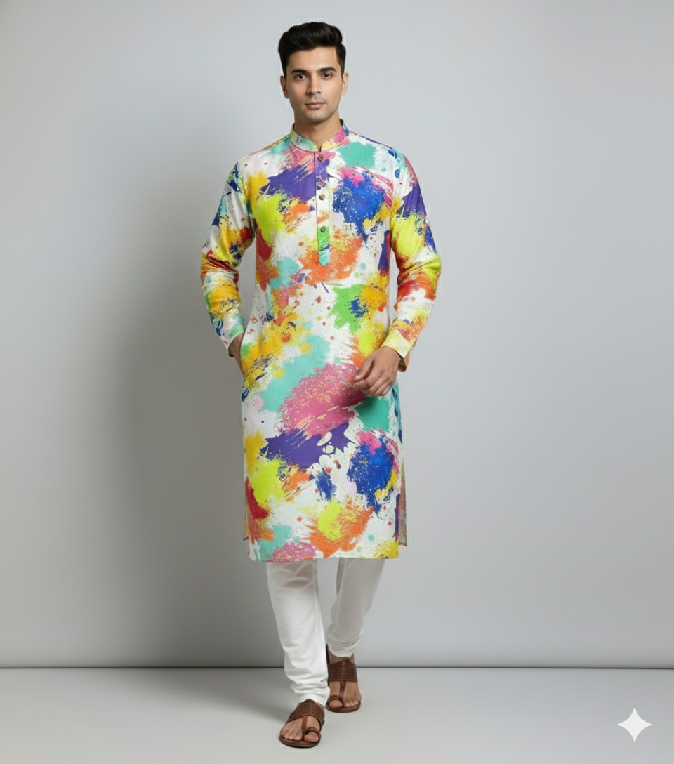 Men’s Multicolor Holi Splash Print Kurta | Lakhina Couture