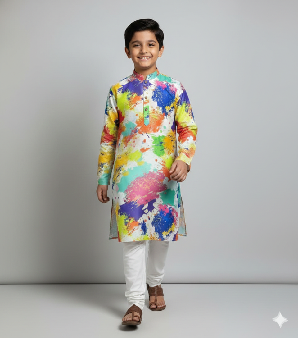 Kid Multicolor Splash Print Kurta | Lakhina Couture - Look 7