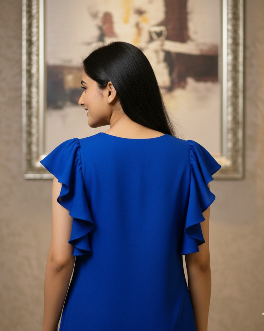 Royal Blue Solid Designer Dress