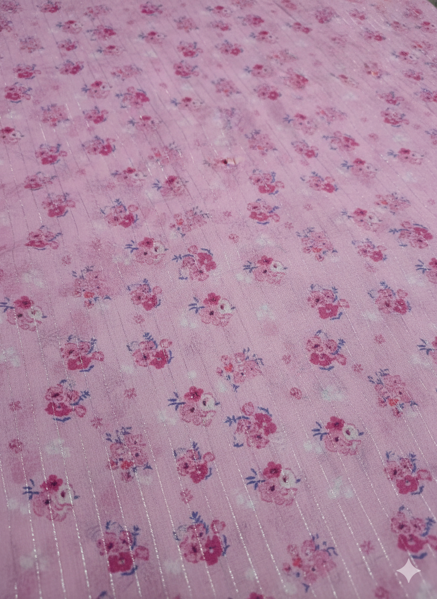 Baby Pink Floral Printed Georgette Fabric