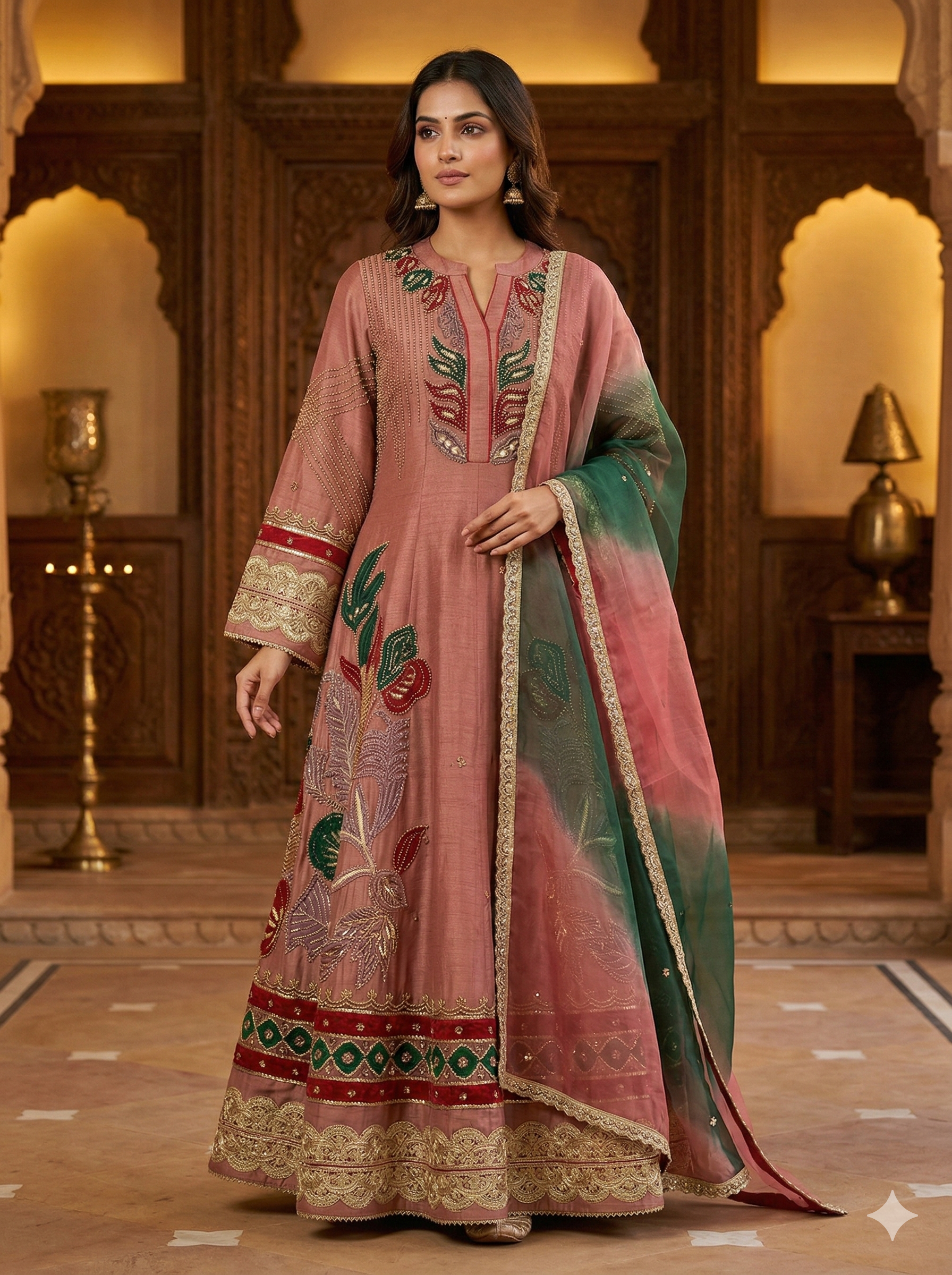 Dusty Rose Embroidered Georgette Anarkali Set
