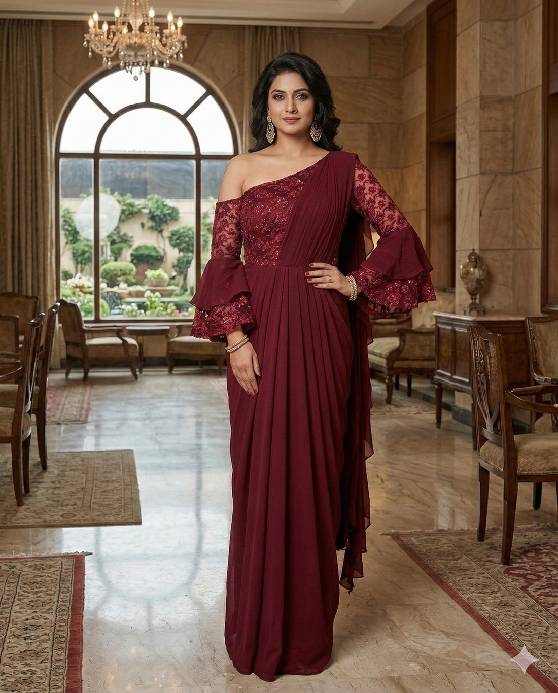Women’s Maroon Party Wear Gown