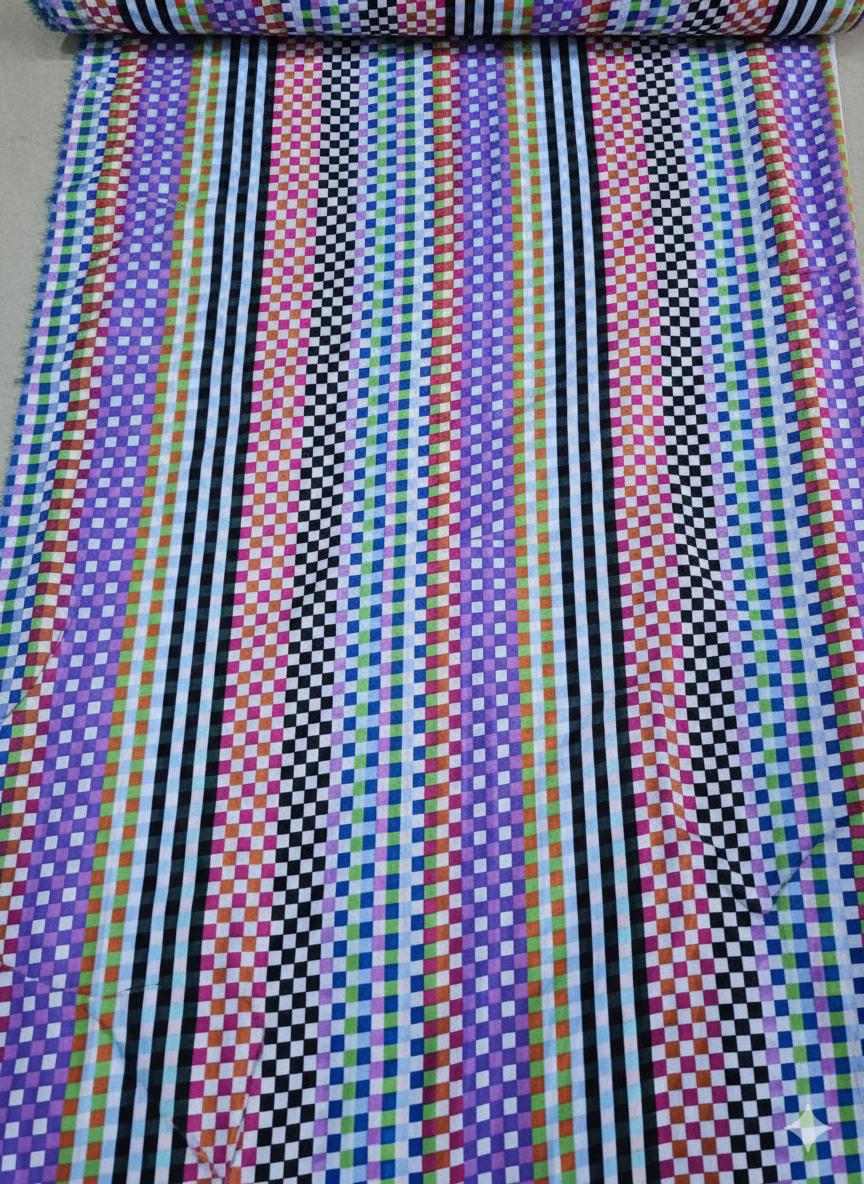 Multicoloured Check & Stripe Cotton Fabric