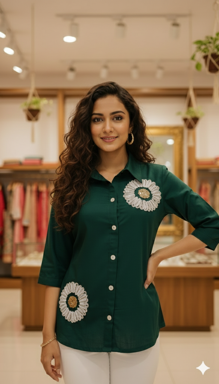 Embroidered Forest Green Shirt