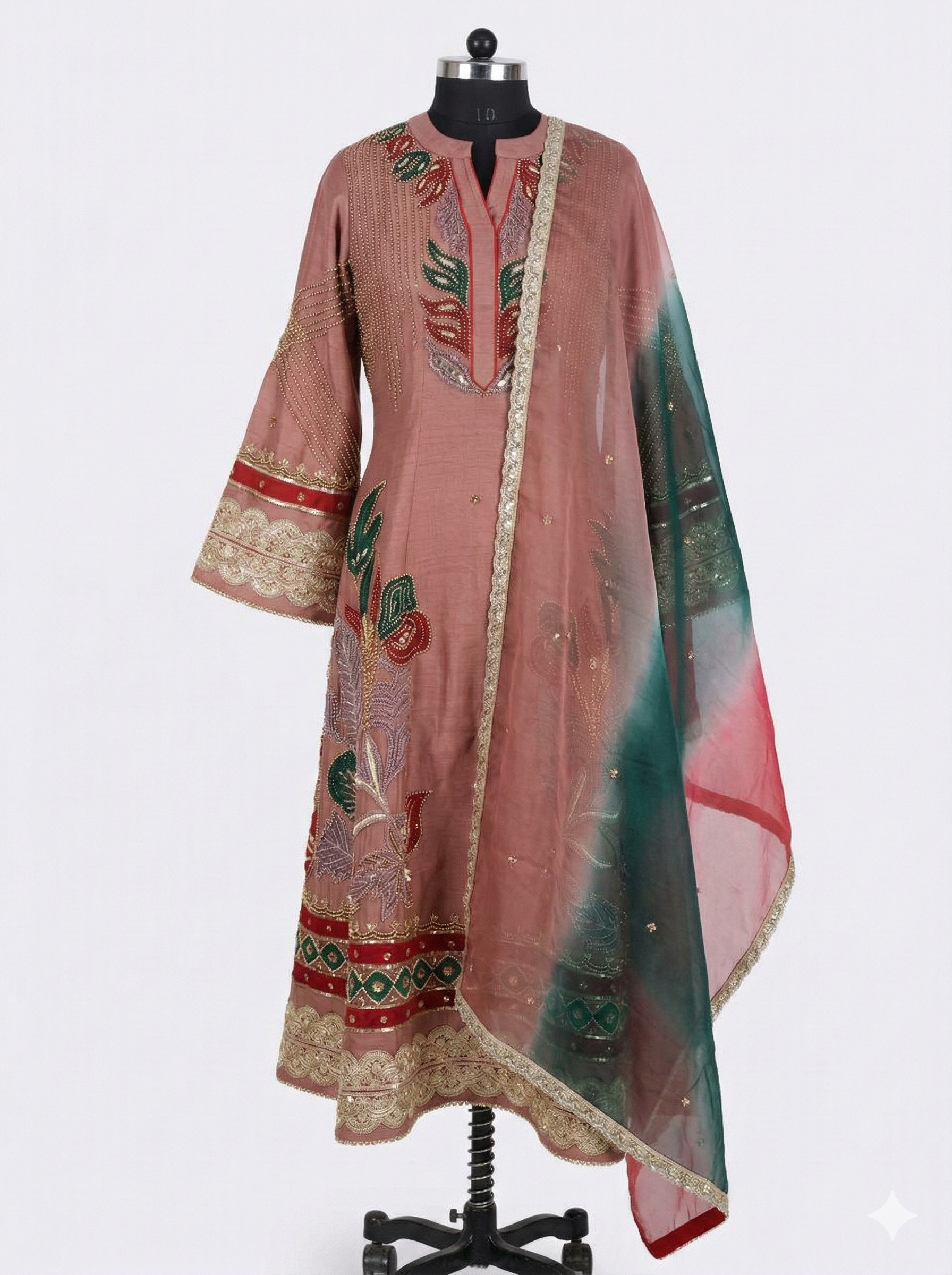 Dusty Rose Embroidered Georgette Anarkali Set