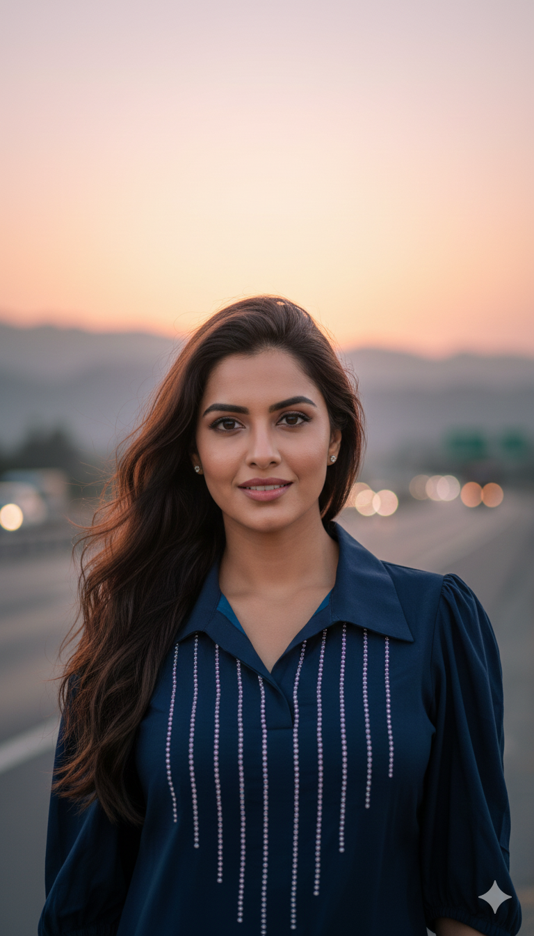 Navy Blue Swarovski Top