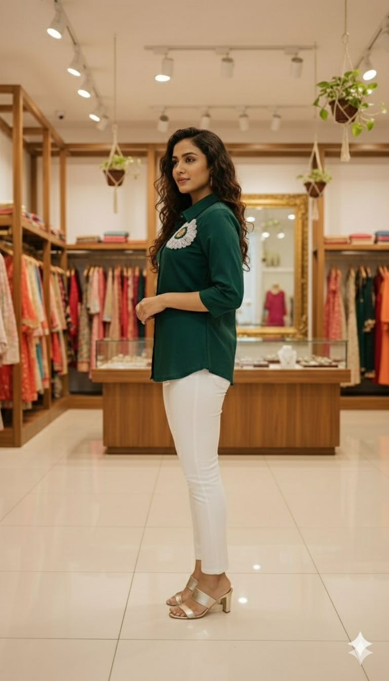 Embroidered Forest Green Shirt