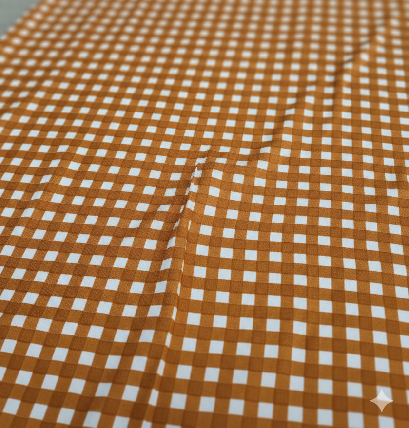 Brown Check Pure Cotton Fabric