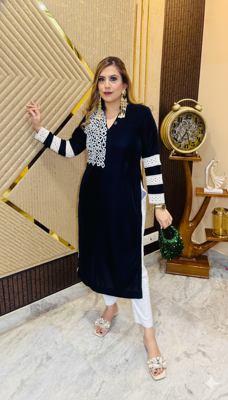 Navy Blue Pearl Kurti