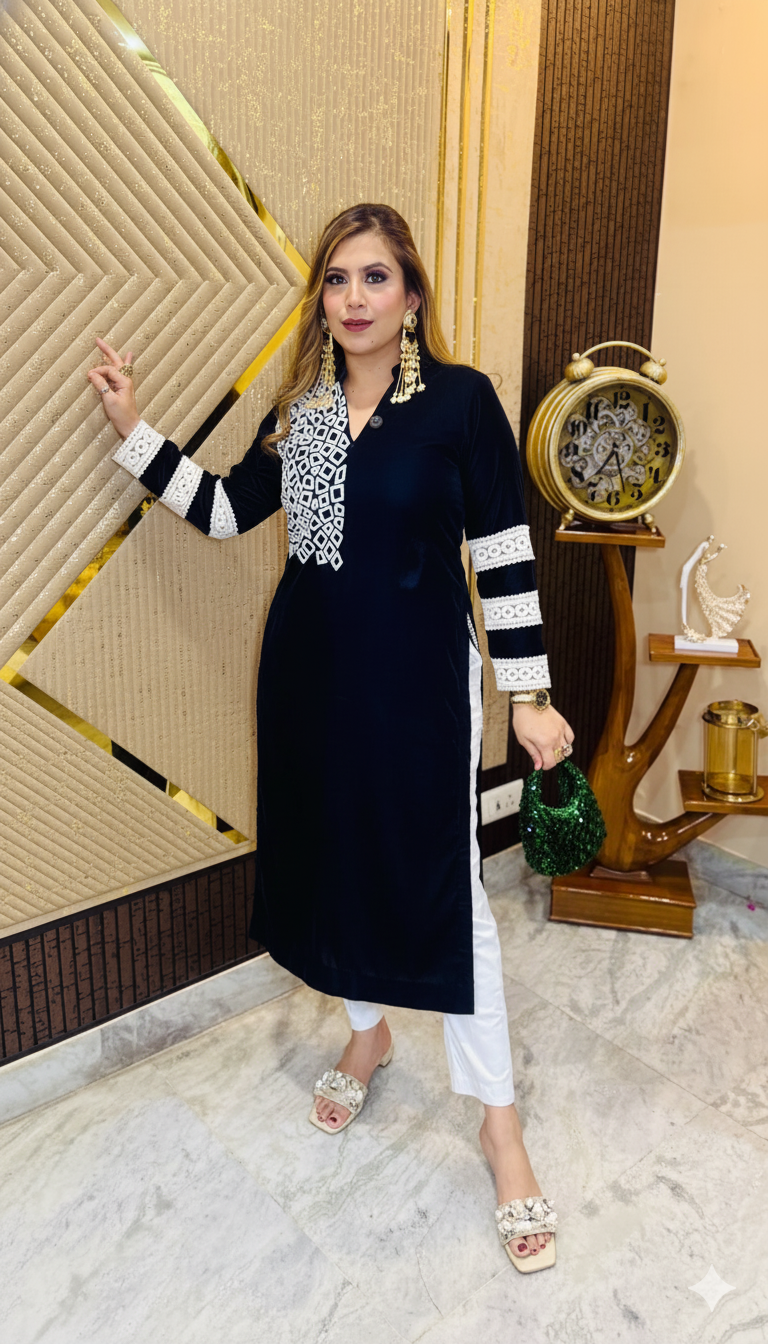 Navy Blue Pearl Kurti